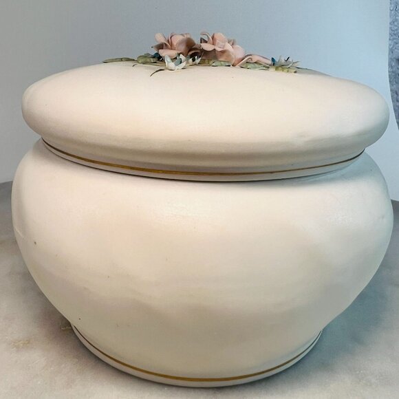 Vtg Capodimonte Trinket Box Lidded Jar Lefton China Jewelry Box Floral Details - Picture 2 of 7